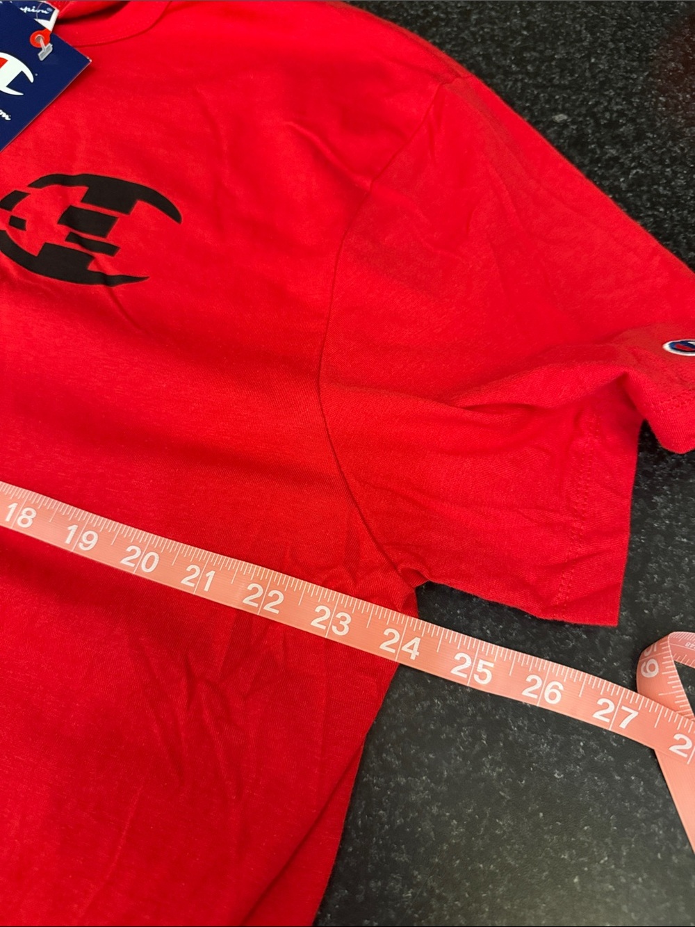 Champion Red Short-Sleeve Crewneck with Black Logo - Picture 5 of 6